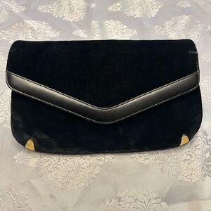 Vintage Koret Velvet & Leather Clutch with Gold Hardware Black